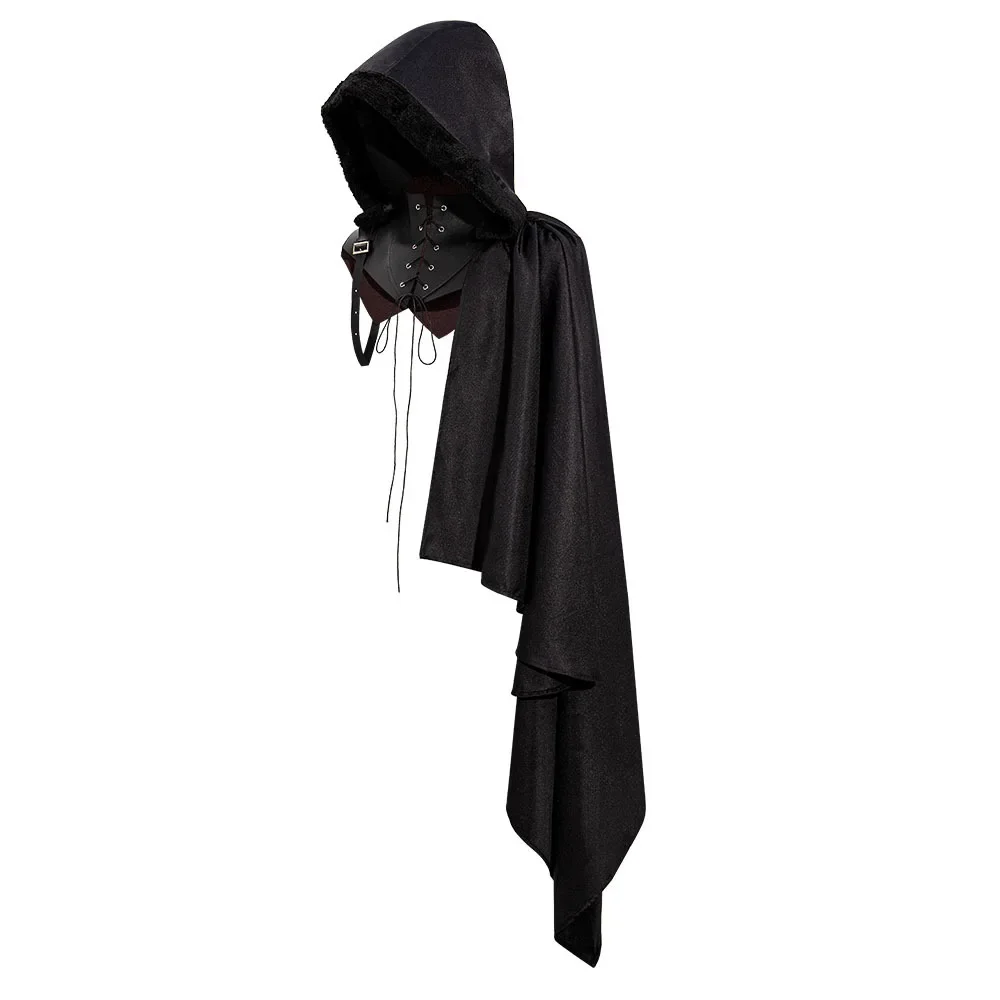 Armatura medievale mantello nero Vintage spalla singola mantello retrò scialle Punk gotico Costume rinascimentale adulto carnevale di Halloween