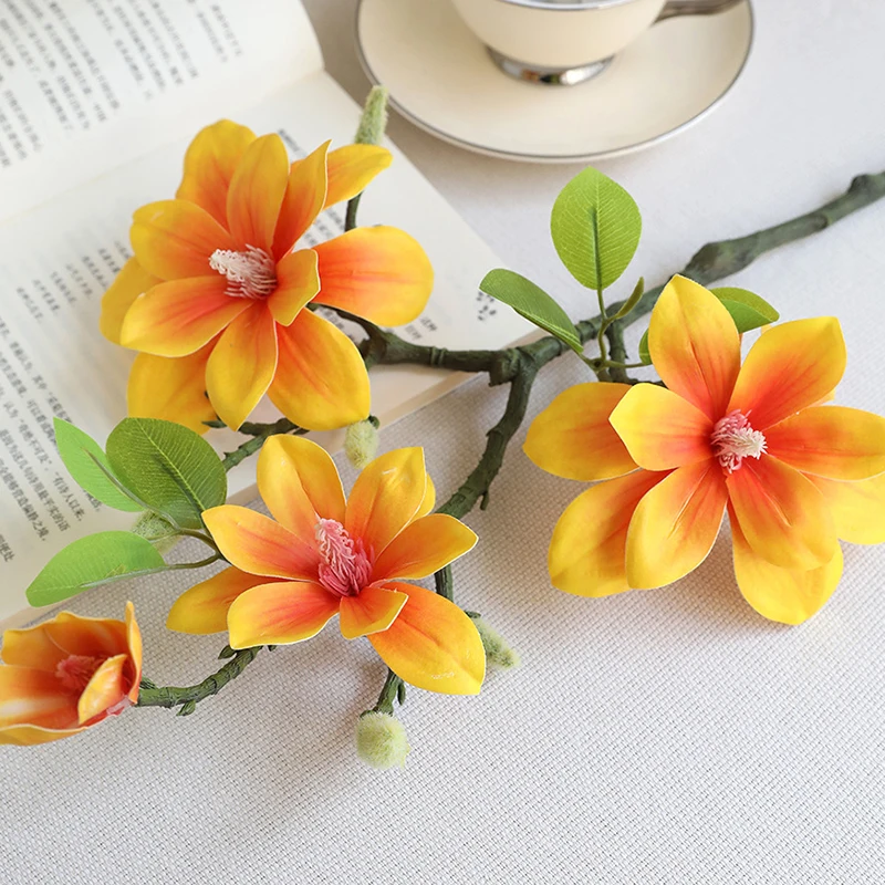 Fake Silk Flower Plant Wedding Party Simulation Flower Bouquet Artificial Magnolia Flower Branch For Home Living Room Decoration