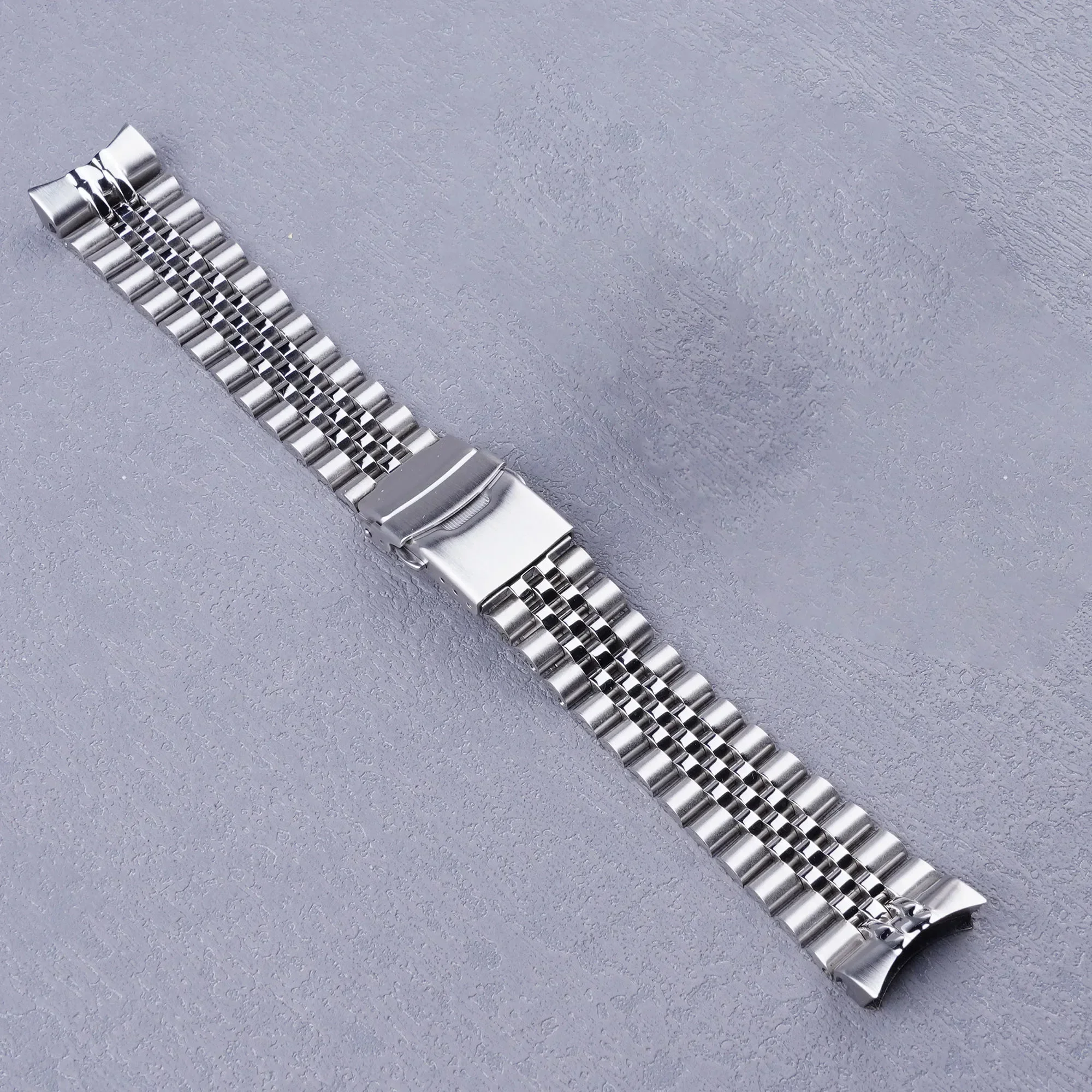 Carlywet 22mm Solid CurvedEnd Stainless Steel Silver Jubilee WatchBand Strap Luxury Bracelets For Seiko 5 GMT SSK001-5/SBSC001-3