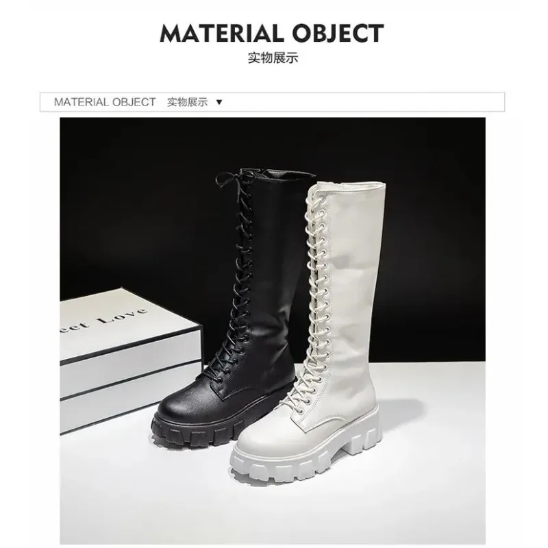 Casual Thick soled trend Boots comfortable ladies shoe Botas Winter women zipper new long boot Fashion lace up non slip shoes