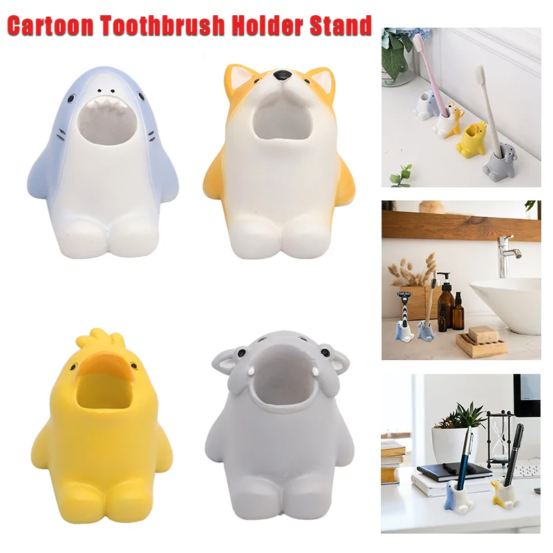 Cartoon Toothbrush Holder Stand Fun Resin Pen Pencil Holder Mini Single Tooth Brush Stand Creative Bathroom Organizer Storage