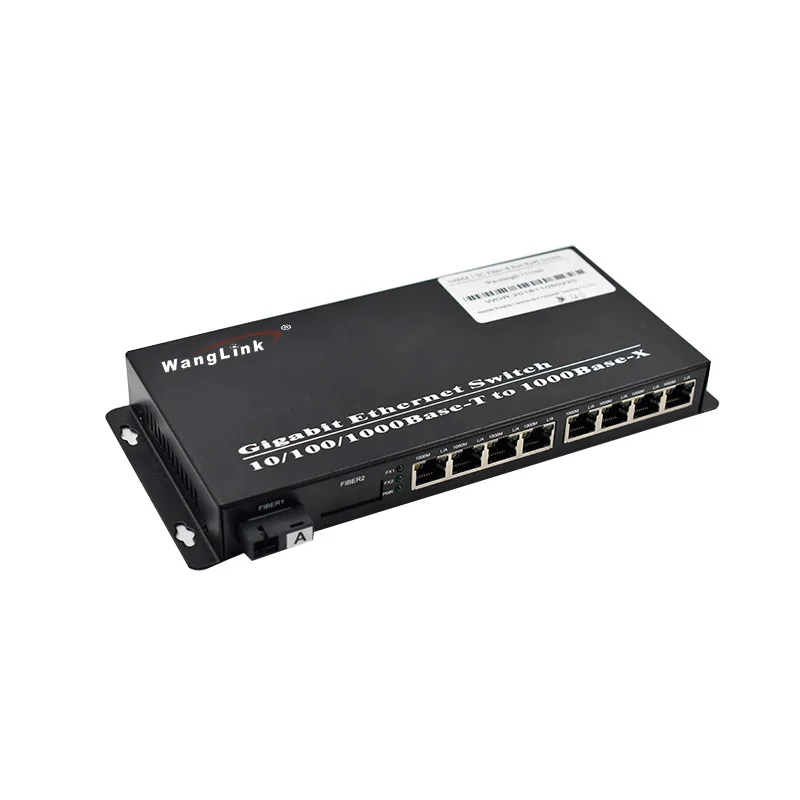 Wanglink Gigabit 100/1000M 1 fiber port 8 RJ45 port fibre optic transceiver single mode Media Converter