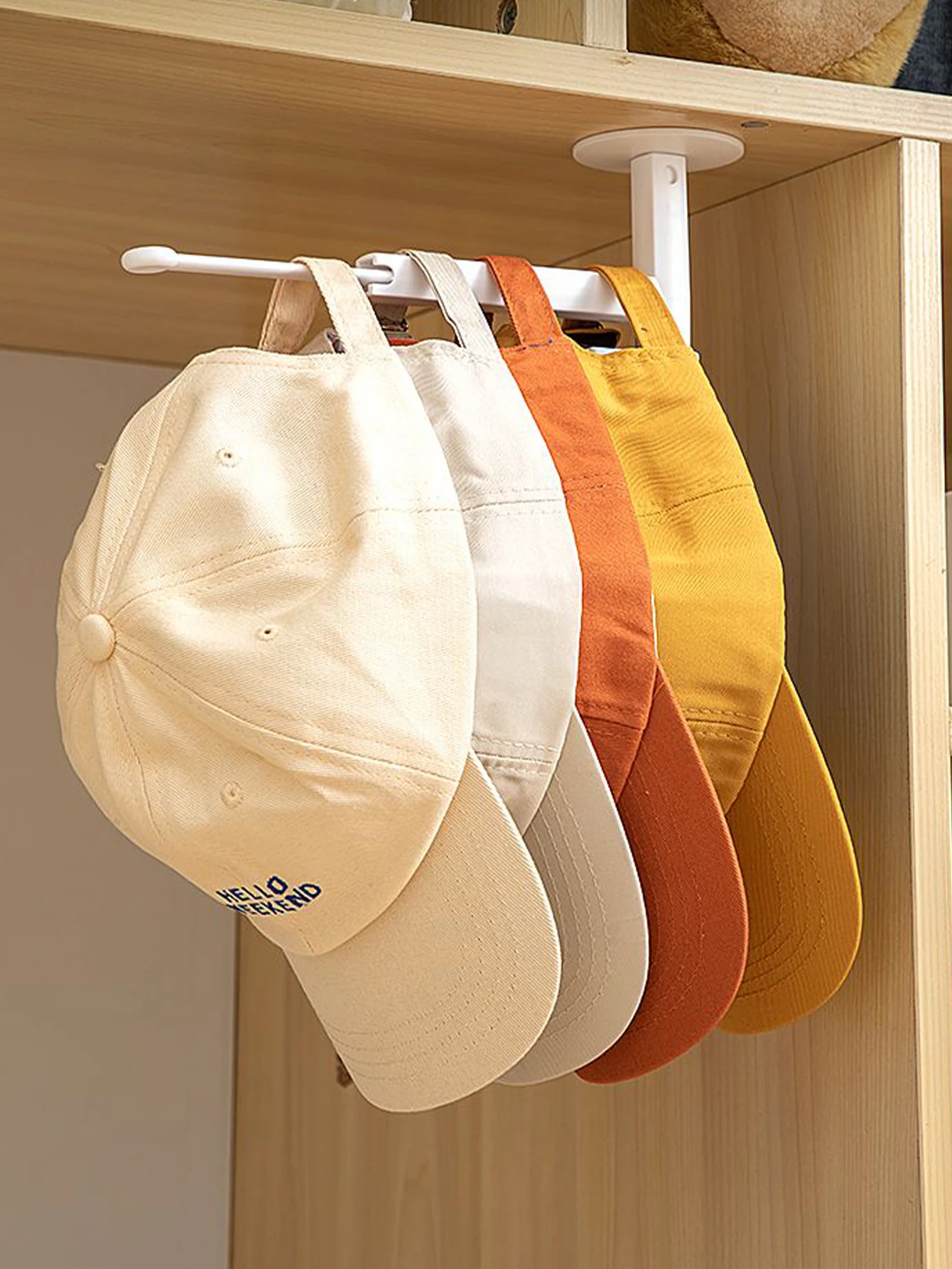 WORTHBUY Wall Mounted Punch Free Baseball Cap Organizer Hat Storage Rack Multifunctional Closet Cap Holder Scalable Hat Hooks