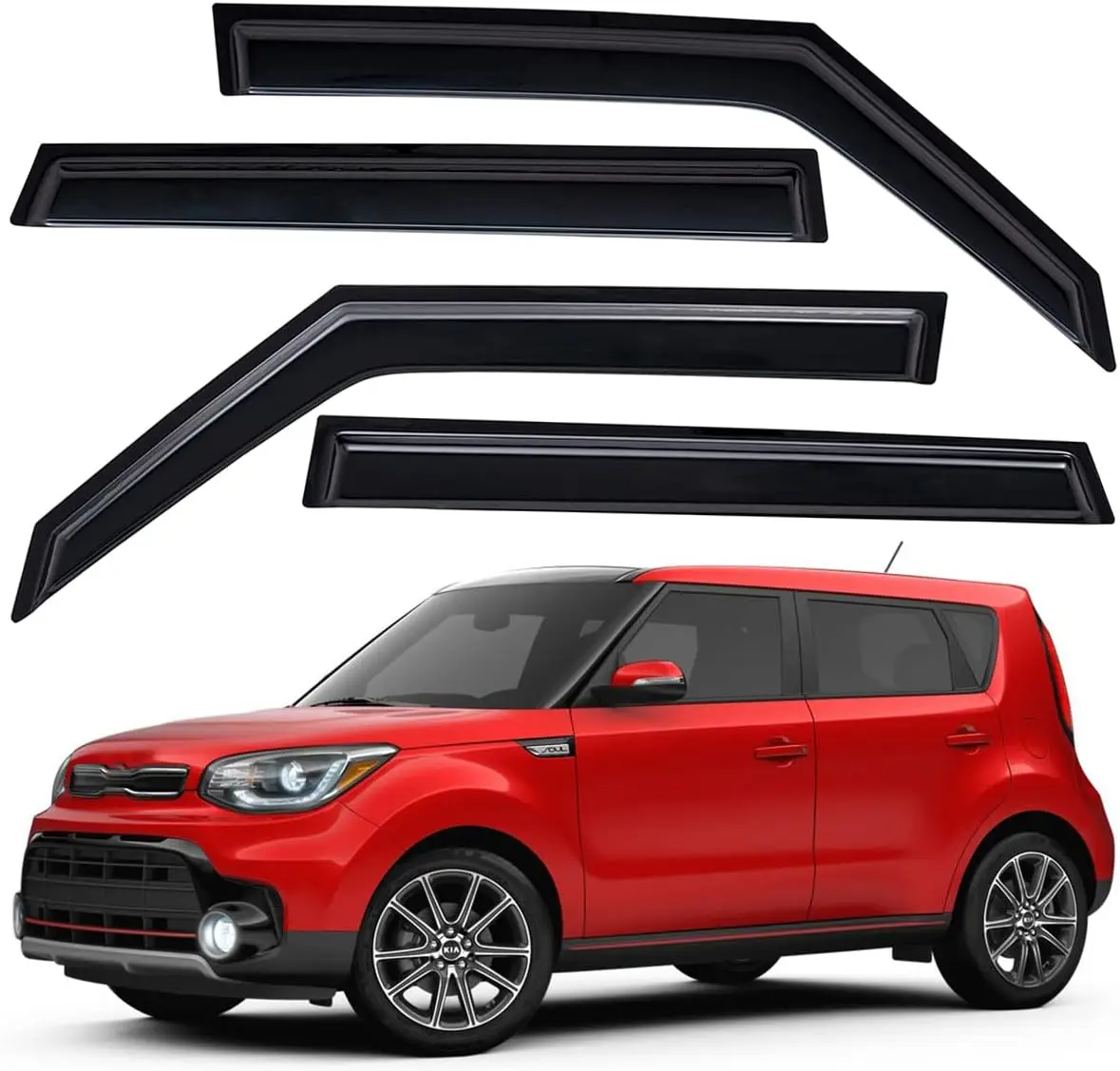 

Durable Auto Vent Window Visor for 2014-2019 Kia Soul, UV Protection Rain Guard, Easy Install Dark Smoke Set of 4