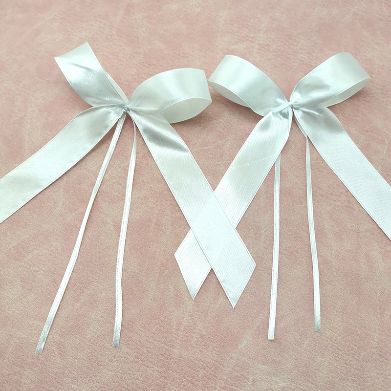 White Handmade Satin Ribbon Bow for Girl, Hairpin Accessories, Clothing, Collocation Gifts, Wedding Decoration, 20cm 50 Pcs/Pack