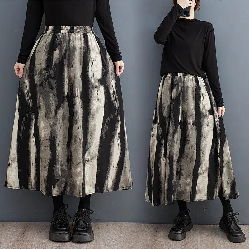 

Skirts For Women 2023 Autumn Korean Versatile Print Loose Large Size Design Vintage Casual Long Skirt Mujer Faldas Z3311