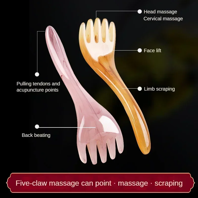 Resin Head Massager Scalp Gua Sha for Body Neck Leg Massage Five-claw Head Scraping Stick Massage Scraping Claw Massage Visage