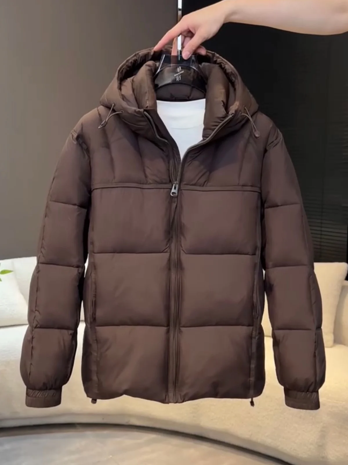 Unisex Lightweight Winter Outdoor Jacket Cotton Padded Hooded Coat Windproof Warm Casual Fashion Drawstring Hem Couples Coat
