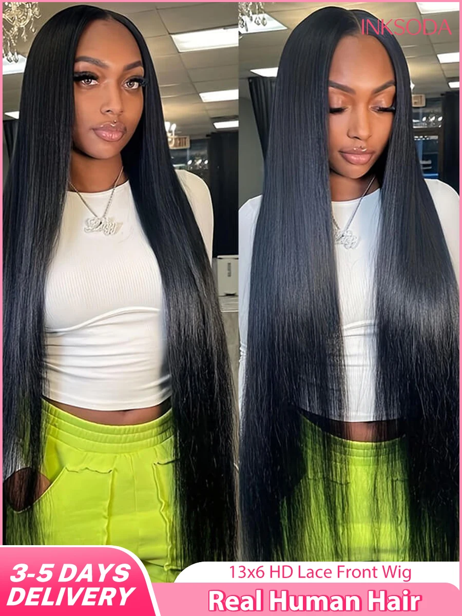 

40 Inch 13x6 HD Straight Lace Frontal Wigs Transparent 100% Brazilian Lace Front Human Hair Wig For Women Glueless Wig