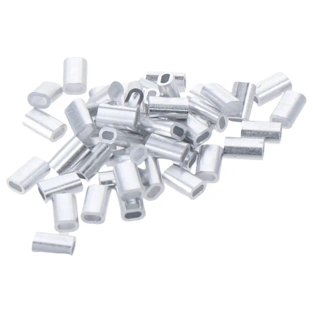 100pcs Hot Aluminium Ferrules Sleeves 0.8/1.0/1.2/1.5/2.0/3.0mm Oval Fishing Wire Tube Silver Tone Wire Crimp Connector Fishing