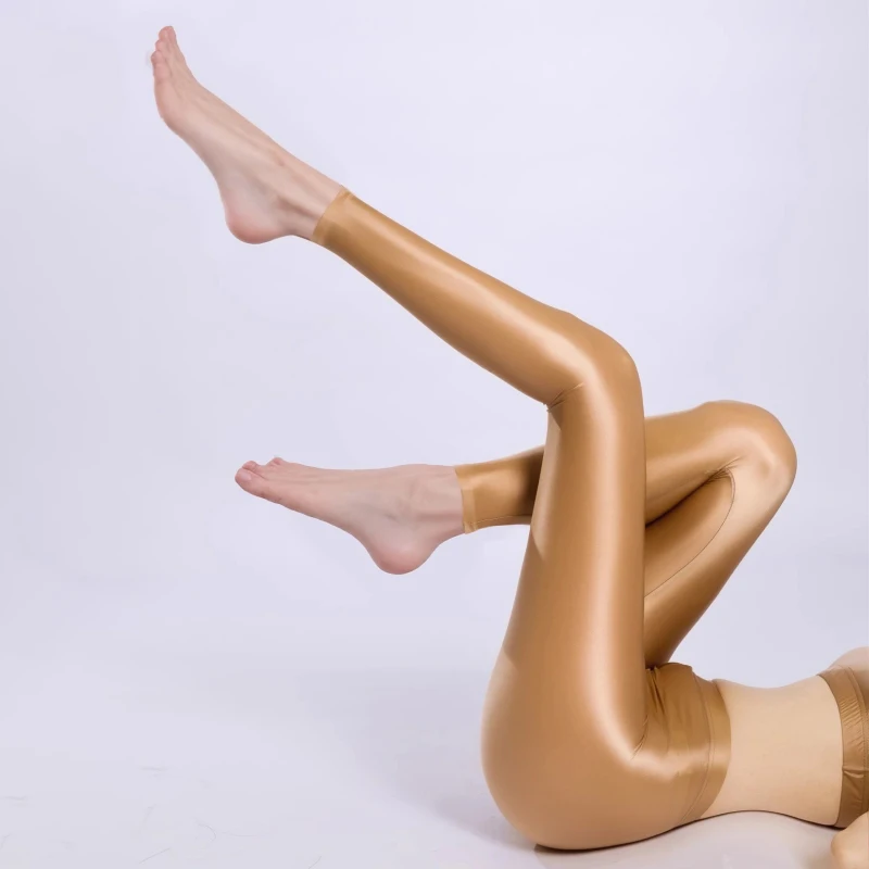 プラスサイズ ソフトサテン シェイピング パンティストッキング オイルシャイニー コンプレッション スポーツ ヨガ レギンス レディース セクシー ナインポイント ペンシルパンツ