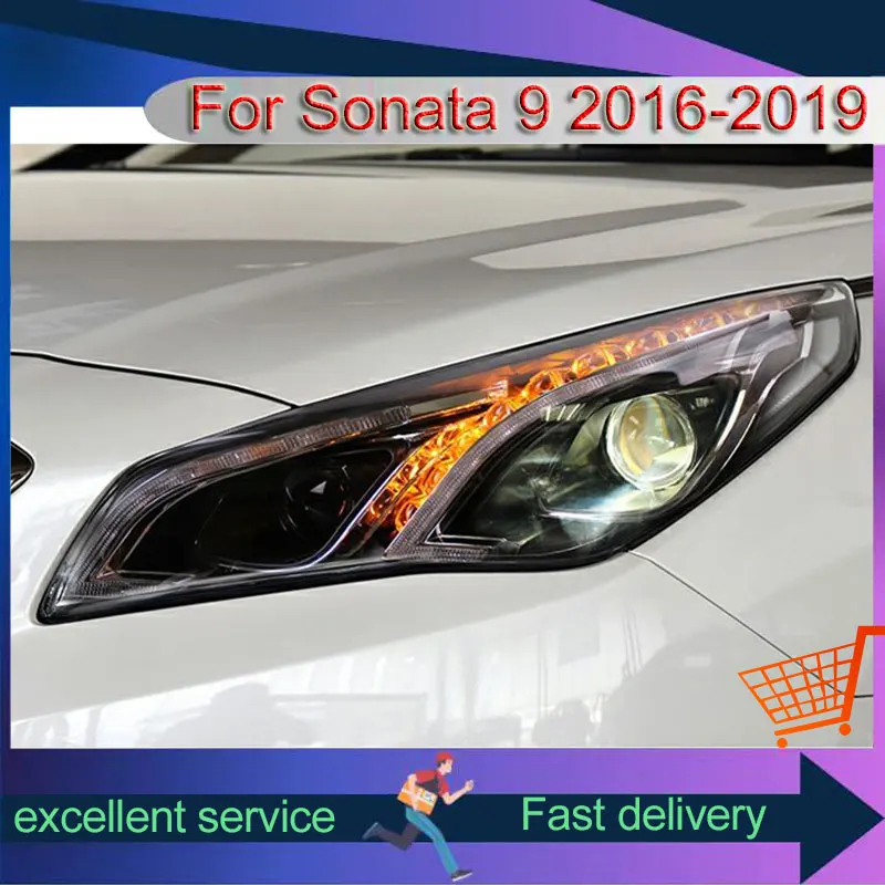 

Автомобильная фара для Hyundai Sonata 9 MK9 2016-2019, ксеноновая лампа, модифицированная двойная линза, обновленные светодиодные дневные ходовые огни, автоаксессуар