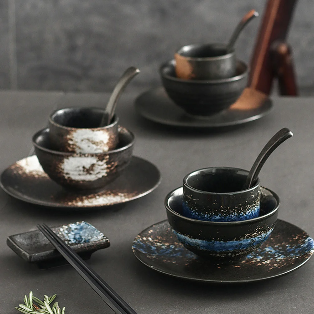 

1 комплект керамической чаши, набор ложек, прочный практичный материал, красивая форма, компактный, легкий, предметы первой необходимости для столовой