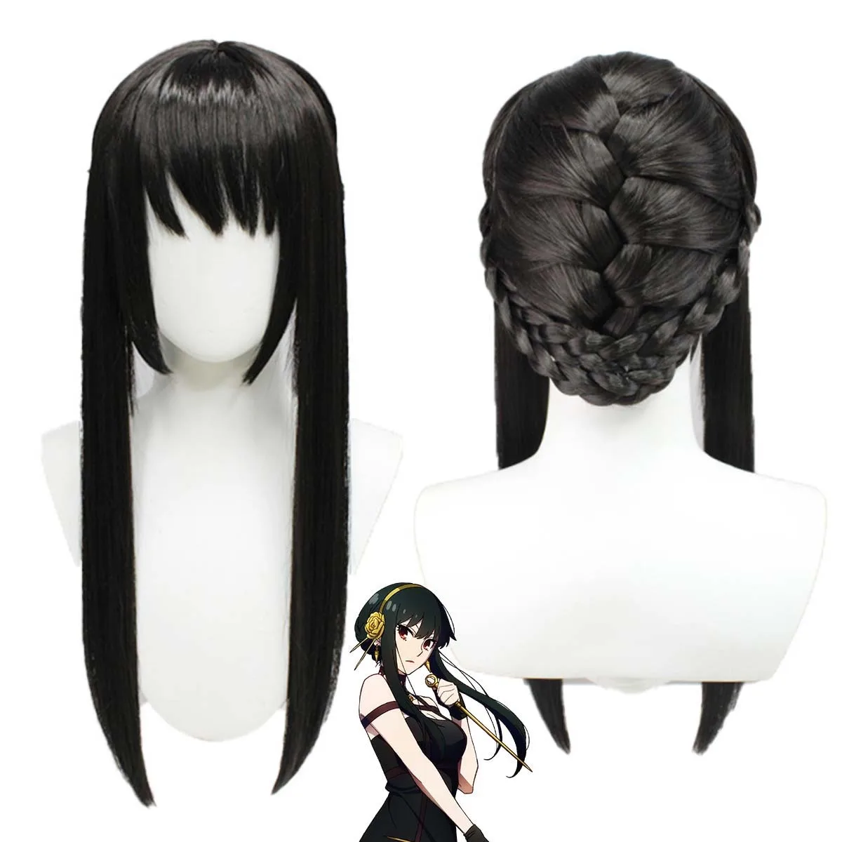 

SPY×FAMILY Косплей Yor Forger Длинный черный парик для косплея