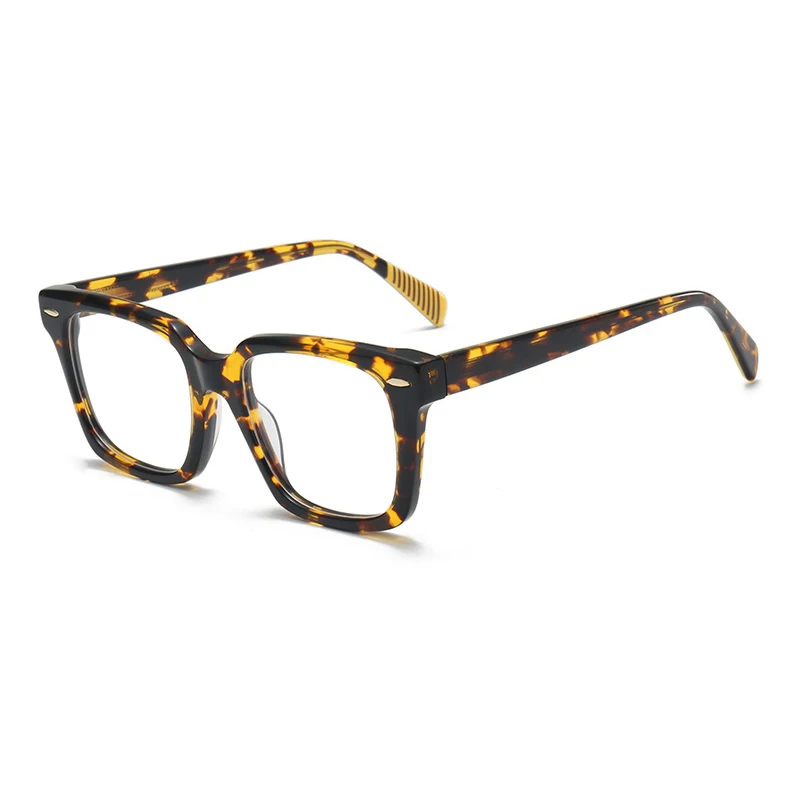 New Europe America Women Fashion Large Square Rivets Acetate Anti Blue Light Myopia Glasses Men Nearsighted Spectacles Students