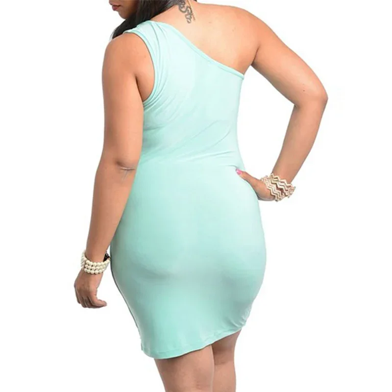 Plus Size One Shoulder Wrapped Mini Dress XXL Fashion Women Clubwear Sexy Cut Out Double Sides Bodycon Dresses Vestidos