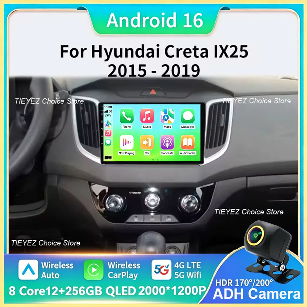 Android 16 Carplay Car Radio For Hyundai Creta IX25 2015 - 2019 Multimedia Video Player Navigation GPS Stereo 2Din DVD Head Unit