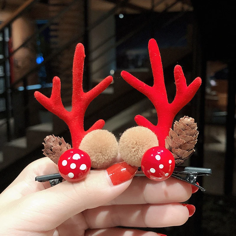 2Pcs/lot Christmas Hair Clips For Women Girls Antler Deer Ear Hairpin Hairgrips Kids New Year Barrettes Hair Accessories Jewelry