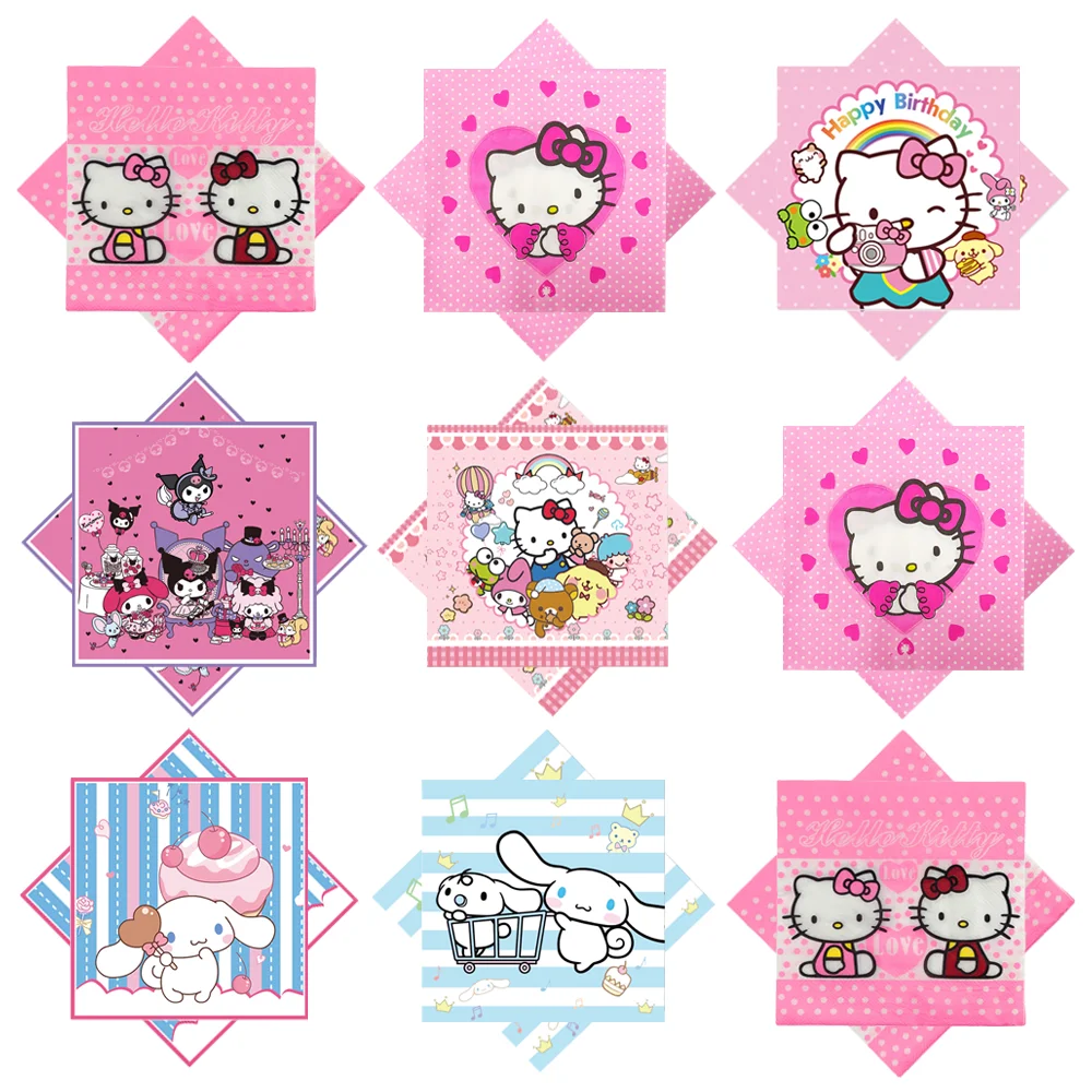 20 Pcs Hello Kitty Disposable Paper Napkin for Wedding Decoration Kawali Kuromied Shower Cinnamon Dog Napkin Bachelorette Party