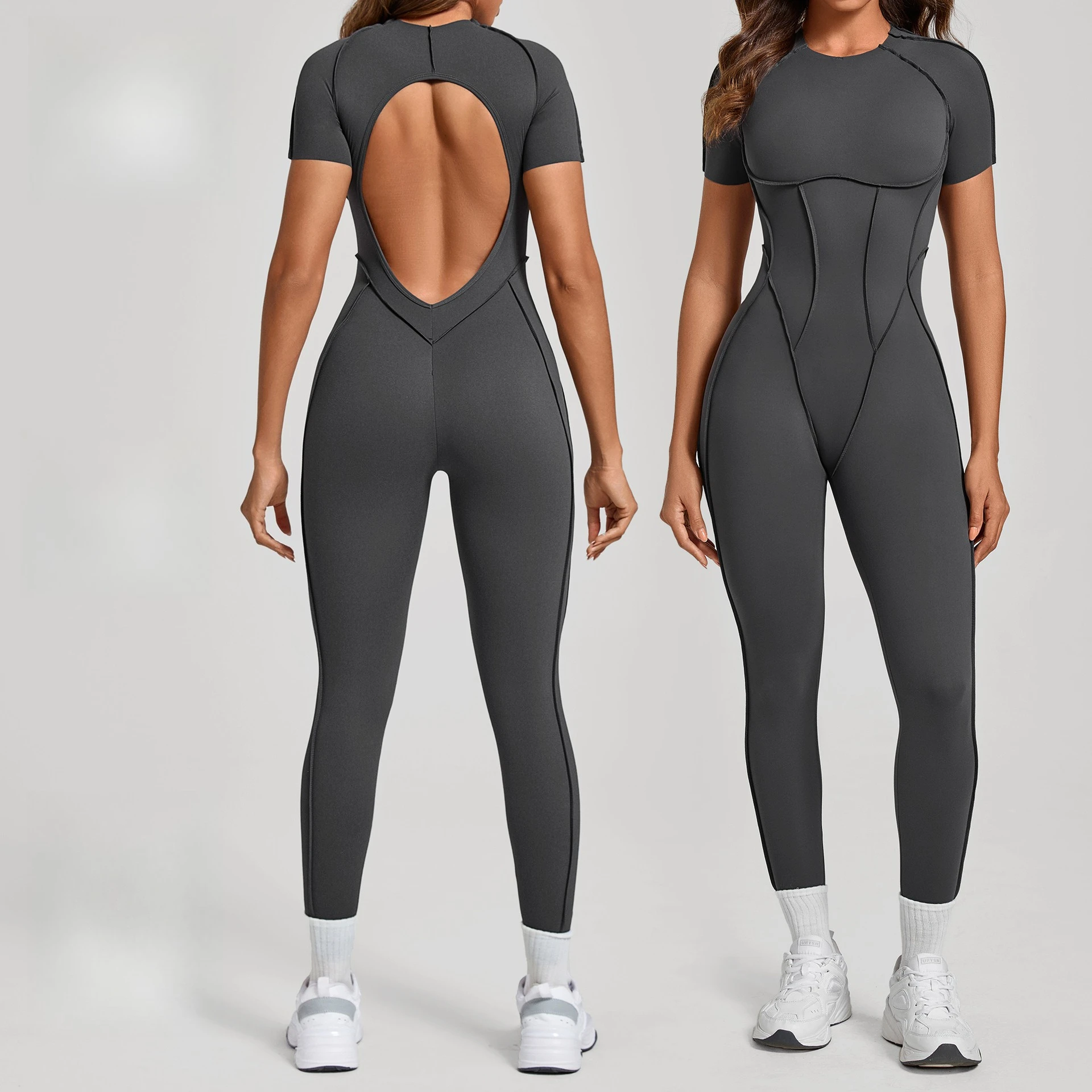 

Women's High Elasticity Sports Bodysuit Kit Yoga Fitness Jumpsuit Open Back Hip-Lift Outdoors Gym Workout Sexy Fitness Outfit