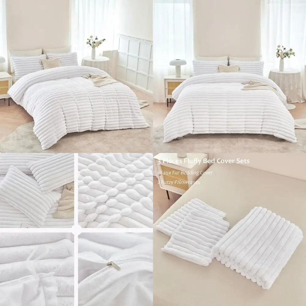 

Fluffy White Plush Duvet Cover Set - 3-Piece Full Size Shaggy Bedding for Kids and Teens
