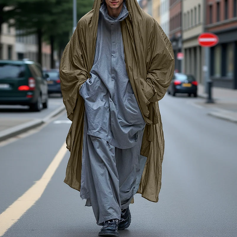 INCERUN, gabardina de estilo largo para hombre, abrigos informales de manga larga con capucha lisa, cazadora de moda de punto abierto de gran tamaño para hombre, ropa de calle