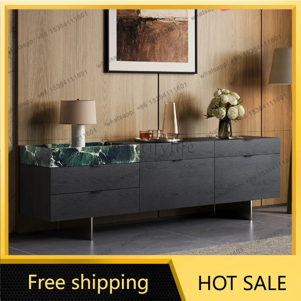 Hot Italian minimalist marble dining side cabinet living room large capacity storage modern minimalist black porch cabinet
