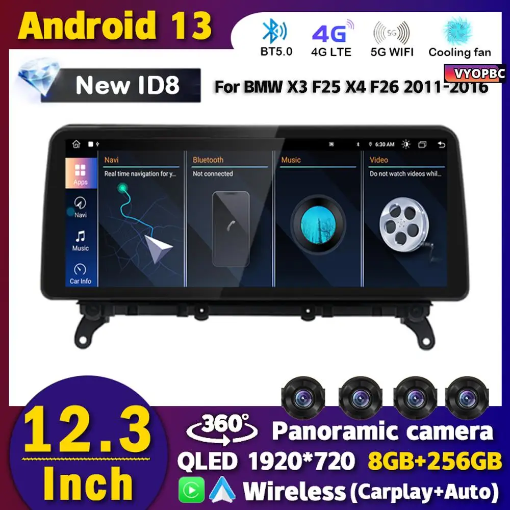 

NEW ID8 12.3inch Android 13 Car Carplay Auto For BMW X3 F25 X4 F26 Multimedia Player Stereo Head Unit GPS WIFI 4G Car Radio DSP