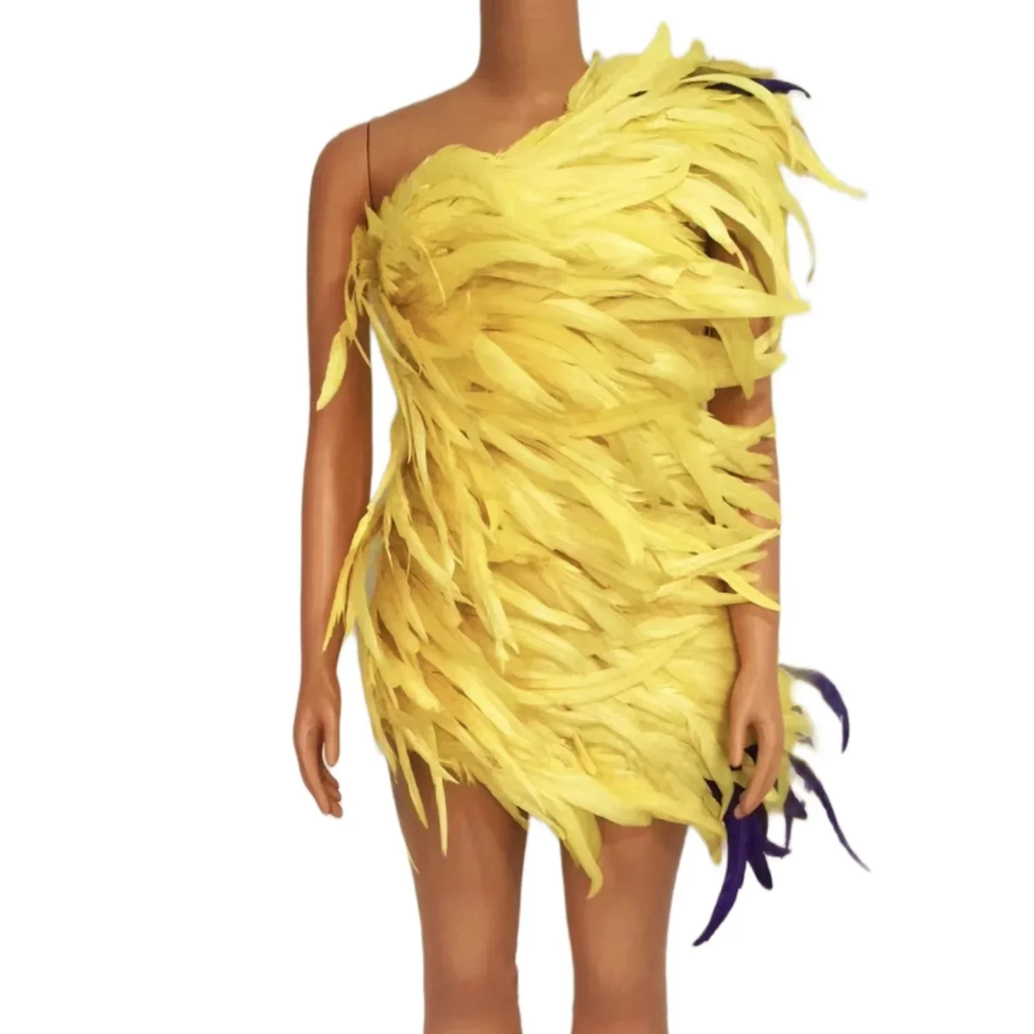 Robe en Plumes Jaune pour Femme, Vêtement Élégant, pour ix, Magnifique, Combat, Cocktail, Tenue de Scène