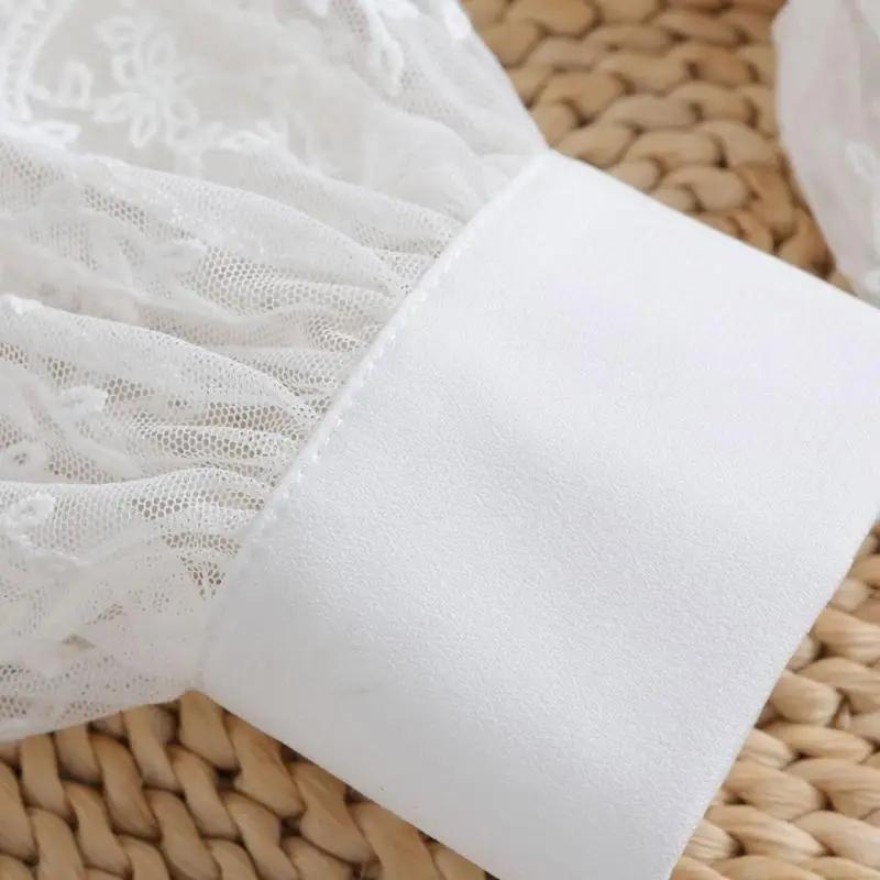 31bf-ソフトレースリストスリーブ毎日の使用簡単に洗浄耐久性のある生地のフラウンシングホワイトカラー