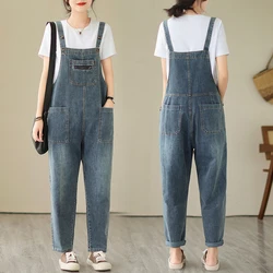 6222 Spring Summer Fashion Denim Jumpsuit For Women High Street Casual Multiple Pockets Cargo Overalls Female Suspender Jeans