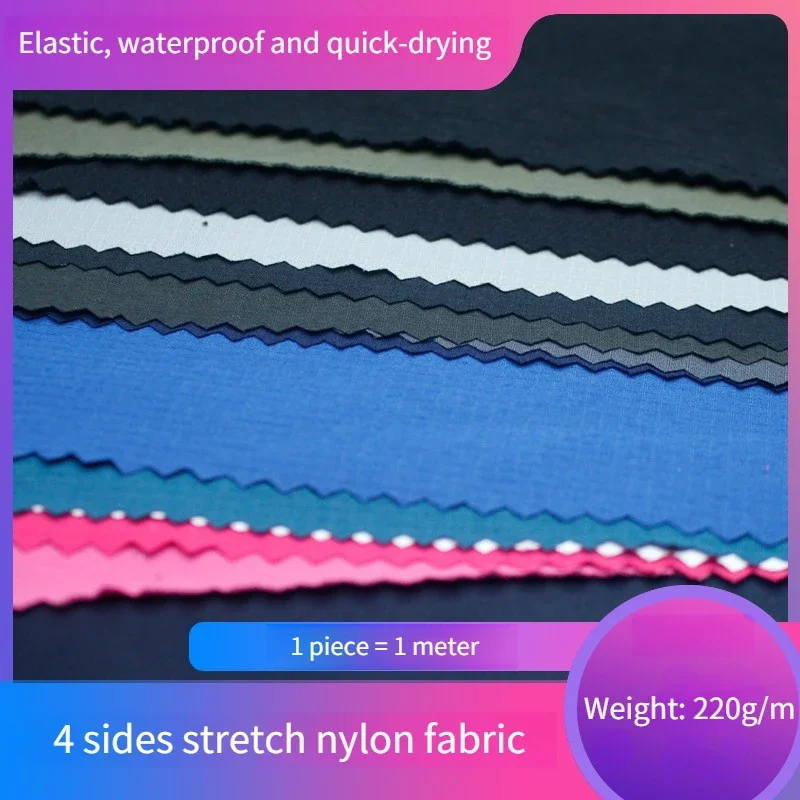 Tecido ripstop de nylon elástico à prova d'água, 4 lados, por metros, para calças esportivas, caminhadas, roupas, jaqueta, pano de costura, secagem rápida