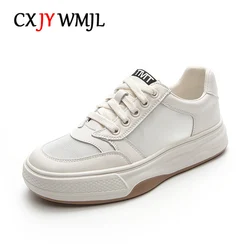 CXJYWMJL Genuine Leather Women Court Sneakers Summer Mesh Casual Vulcanized Shoes Ladies Thick Bottom Sports White Skate Shoes