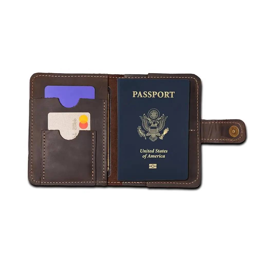 

Free ShippingFull Grain Leather Passport Holder for Travel – Handmade Slim Wallet with Card Slots & Magnetic Closure – Compact L