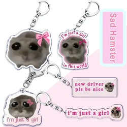 Fun Meme Im Just A Girl Sad Hamster Key, JOKeychains Ring for Accessrespiration Bag, Funny Pendant Keyring Jewelry, GérGifts