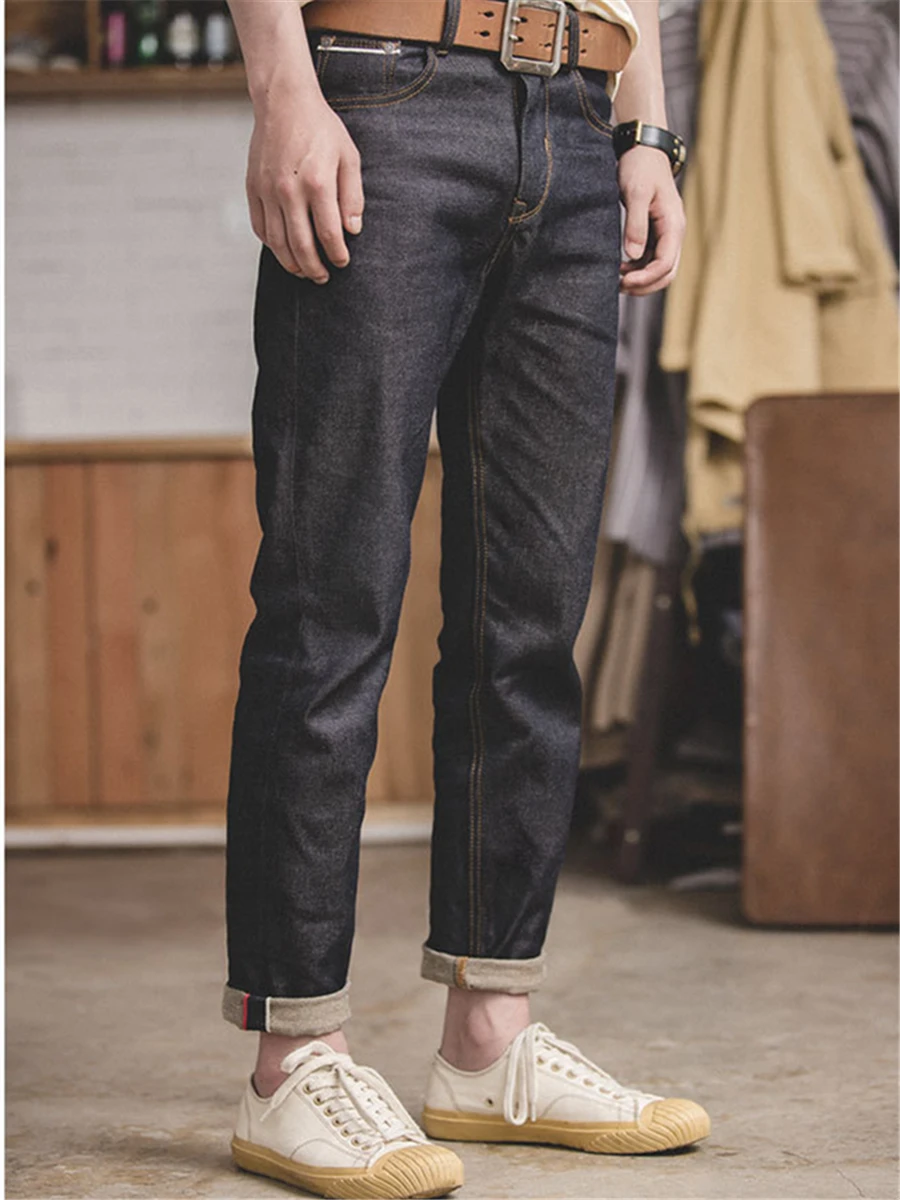 

Maden Men's Workwear Pants 38oz Japanese Retro Cotton Double Ear Original Jeans Straight Leg Casual Trousers