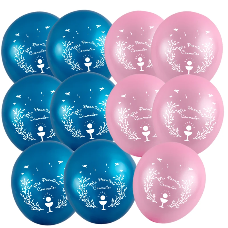 50 Pieces 10 Inch Colorful Blue Pink French Logo Ma Première Communion Balloon For France Kids First Communion Party Decoration