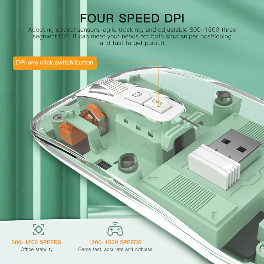 Mouse Wireless Bluetooth trasparente 3 modalità Dual BT + 2.4GHz 2400DPI Mouse da gioco regolabile Display batteria per PC Laptop