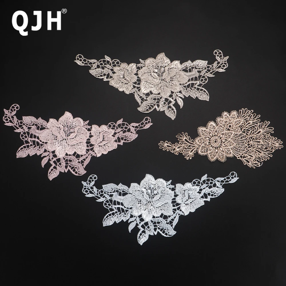 QJH 10 Pcs Embroidery Lace Applique, Inelastic Embroidery Lace Trim, Curtain Slipcover Bridal Wedding Dress DIY Collar Clothing