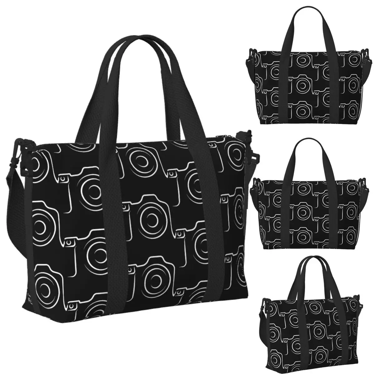 

Custom Photographer HeartBeat Photography Camera Beach Travel Bag Tote Bags for Gym Sport Women Shopping Duffle Shoulder Bag