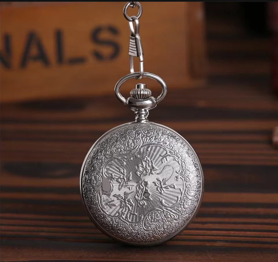 8002Pocket Watch Silver Hollow Petals Surround Dancing Mermaid Design Pendant Ladies Fashion Gift Necklace
