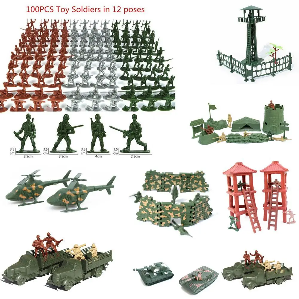 Figuras de acción de soldados de plástico para niños, 12 Poses, regalo, modelo militar, 100 unids/set