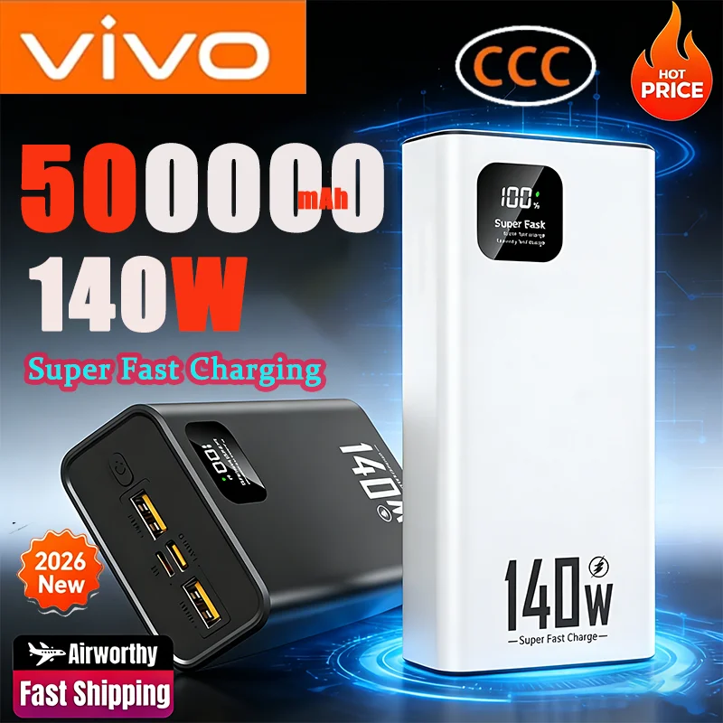 

ViVO 500000 мАч Power Bank 140 Вт большой емкости PD 22,5 Вт портативное сверхбыстрое зарядное устройство для iPhone Samsung Huawei