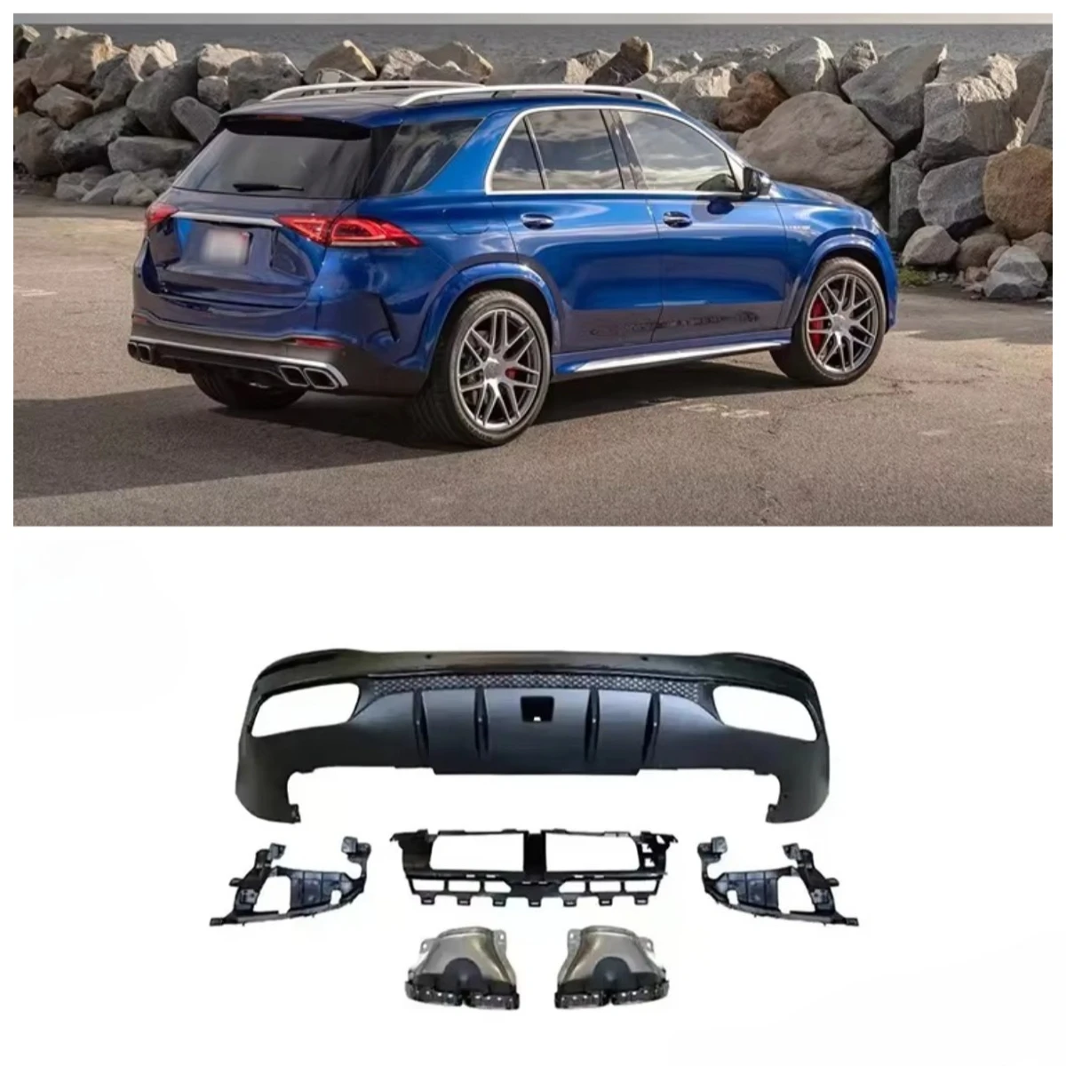 

GLE63 Style Rear Diffuser With Silver Black Tips for X167 GLE 2019-2022