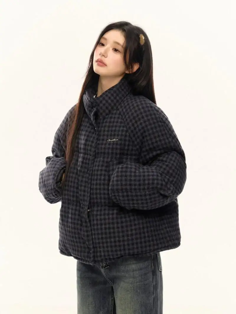 

Женское пальто, зимне-осенняя куртка, верхняя одежда, теплое стеганое пальто в Корейскую клетку на флисовой подкладке премиум-класса, свободное толстое стеганое пальто-пуховик
