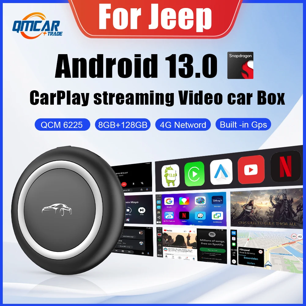 

Беспроводной Carplay Android Авто Android 13 QCM6225 адаптер для Youtube Netflix для Jeep Renegade Grand Cherokee Гладиатор вагон