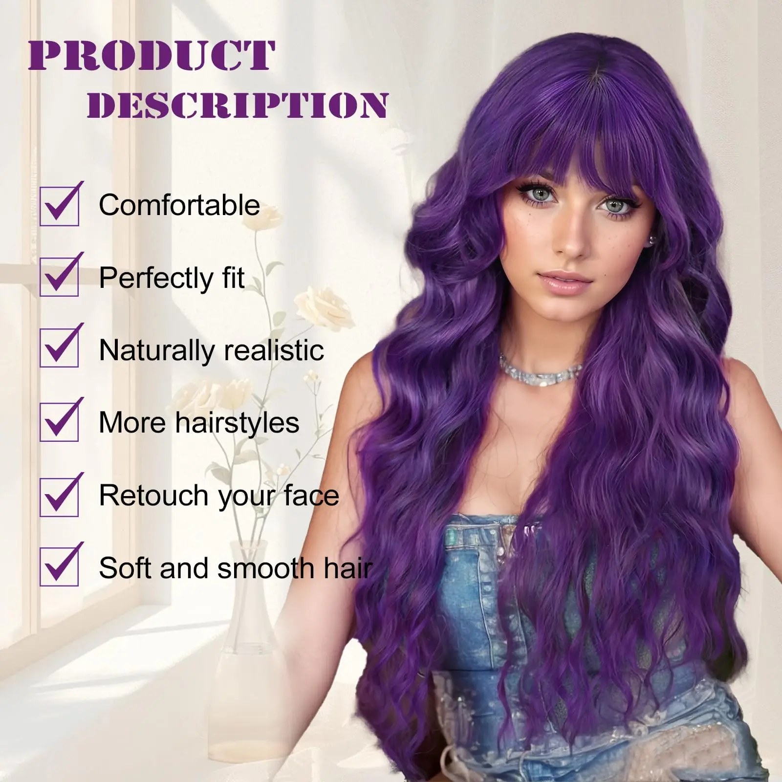 Purple Wavy Bob Synthetic Wig for Halloween Party Cosplay Role-Playing Wig for Daily Party Wig with High-Quality Silk Headband
