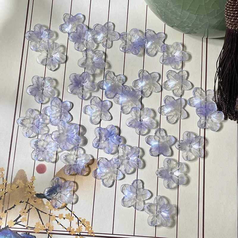 10PCS 21MM Glass Colorful Flower Beads Caps Sakura Flower Shape Beads For Jewelry Making DIY Headwear Earring Accessories Bulk