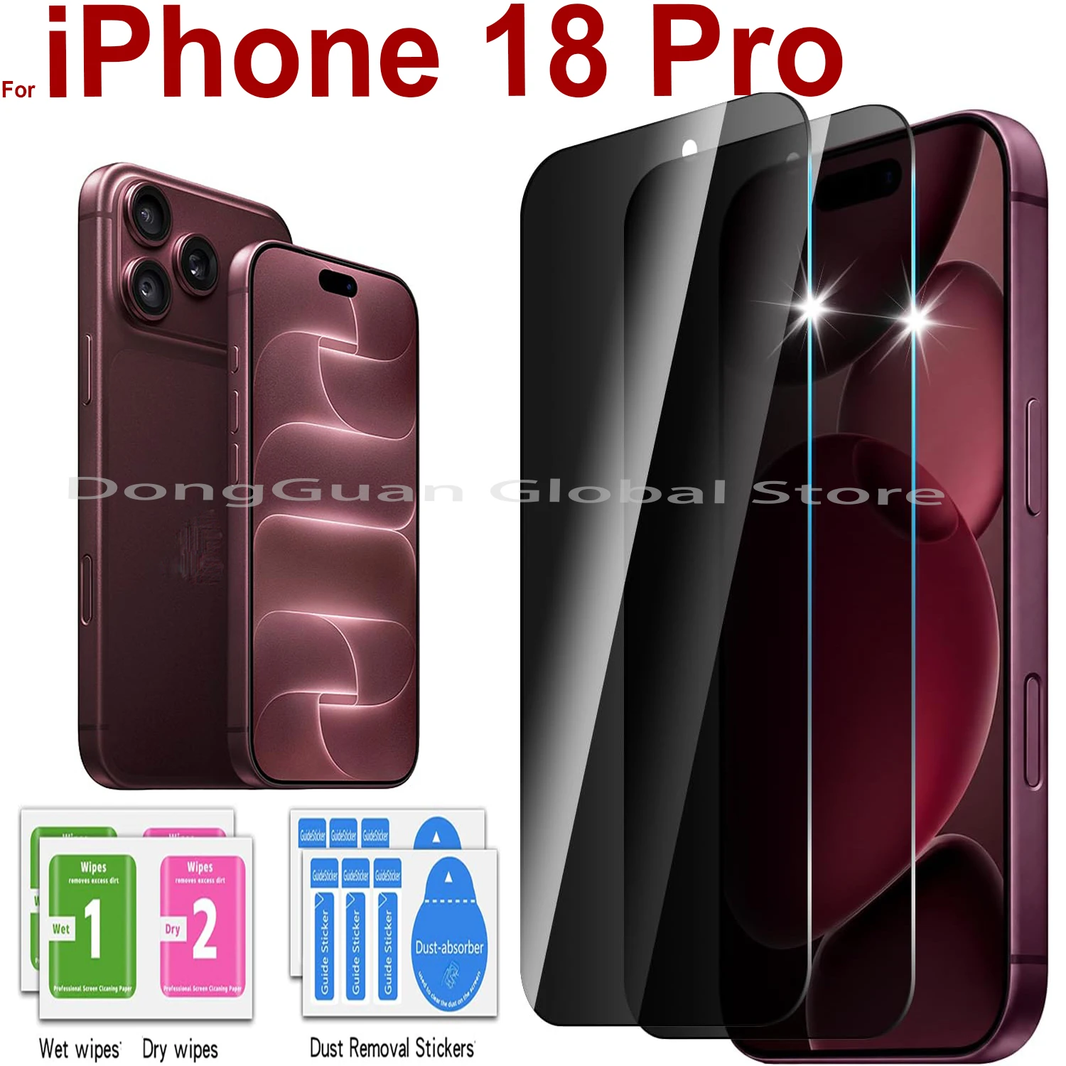 Anti-Spionage-Displayschutzfolie für iPhone 18 Pro, Panzerglas, blasenfrei, 9H Härte, Sichtschutz, 1/2/3/4 Stück