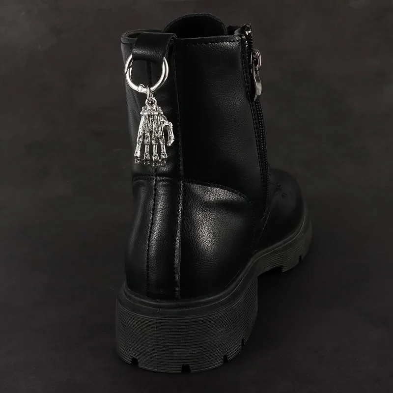 2Pcs Gothic Skeleton Boots Charm Silver Skeleton Pendant Detachable Spring Punk Boots Decorative Accessories